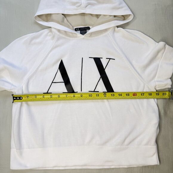 Armani Exchange A|X Cropped Hoodie Shirt XS White Short Sleeve 100% Cotton - Picture 5 of 8